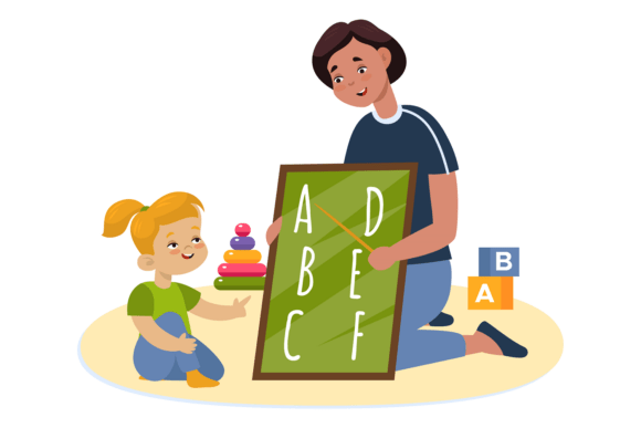 Download Girl with Teacher Learn English Alphabet - English Collection