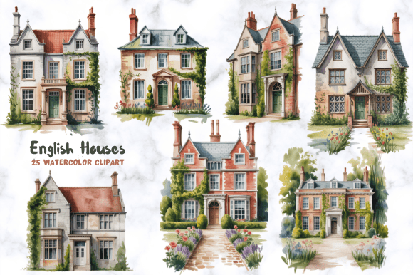 Download English Houses Watercolor Clipart - English Collection
