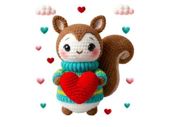 Download Faux Yarn Crochet Squirrel Valentine PNG - Premium Resources